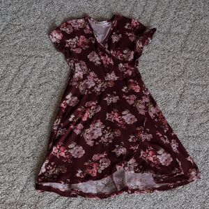 Charming Floral Kids Dress in Burgundy